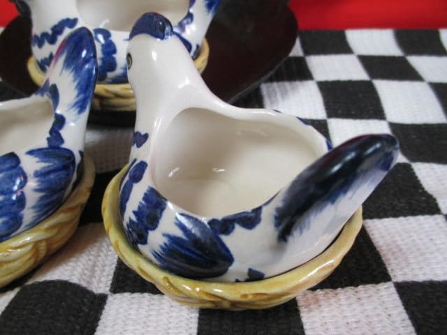 【先達窯】福島 陶器 エッグスタンド 5客＋大皿 青釉 鶏モチーフ 作家物 民藝 先達窯】福島 陶器 エッグスタンド 5客＋大皿 青釉 鶏モチーフ 作家物